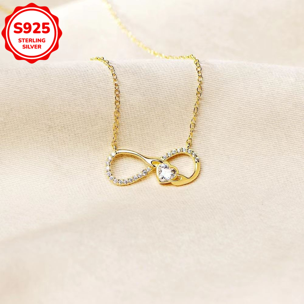 Women's 925 Sterling Silver Infinity Love Heart Necklace with Zirconia